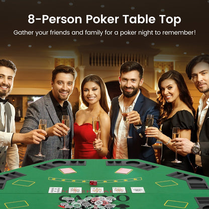 8 Player Foldable Texas Holdem Poker Table Topper with Carrying Bag-Green