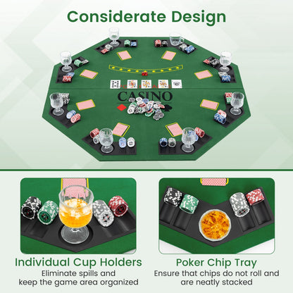 8 Player Foldable Texas Holdem Poker Table Topper with Carrying Bag-Green