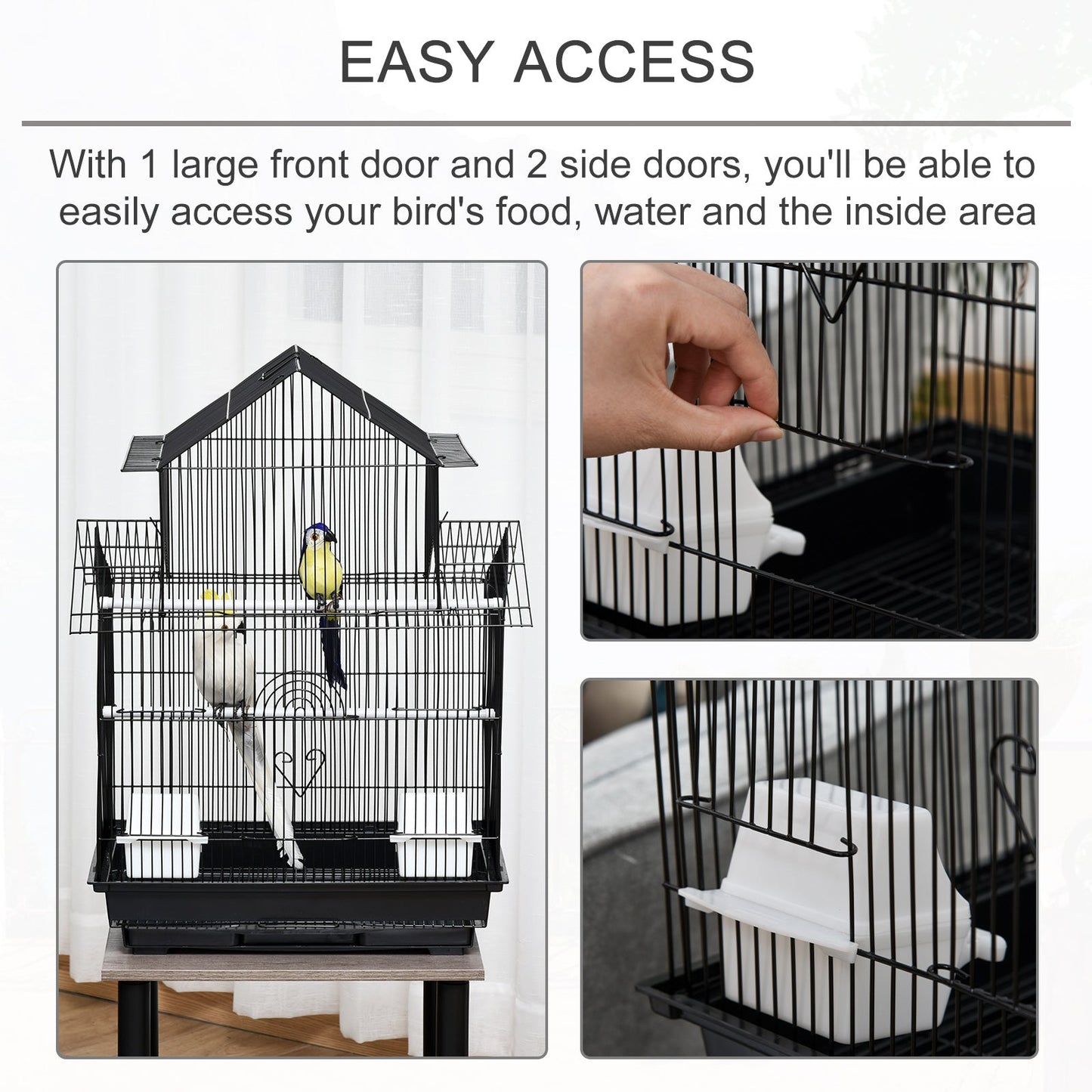 PawHut Metal Bird Cage w/ Plastic Perch Food Container Handle Small 51 x 40 x 67cm Black