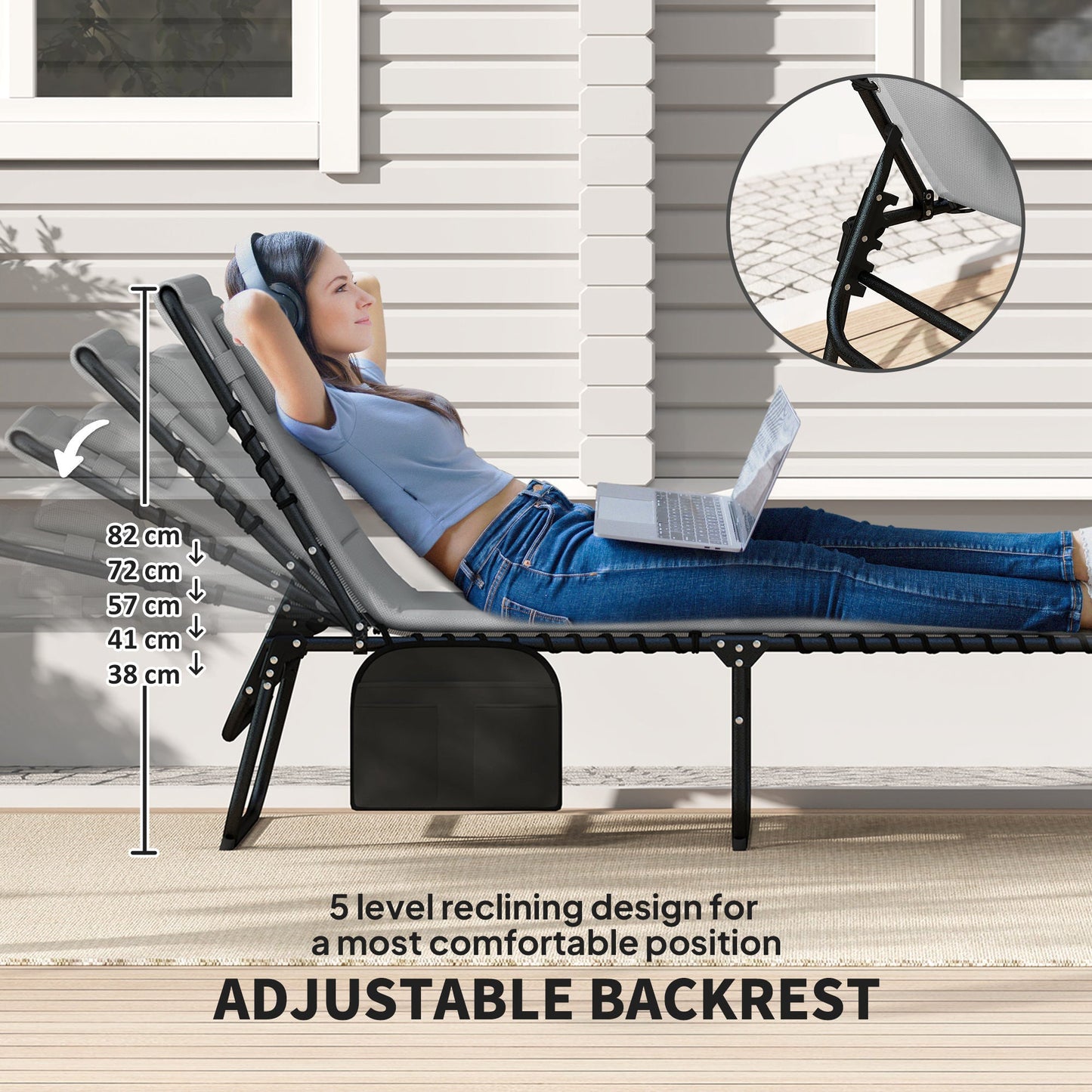 Outsunny Set of Two Reclining Sun Loungers - Charcoal Grey