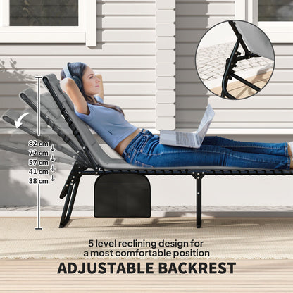 Outsunny Set of Two Reclining Sun Loungers - Charcoal Grey