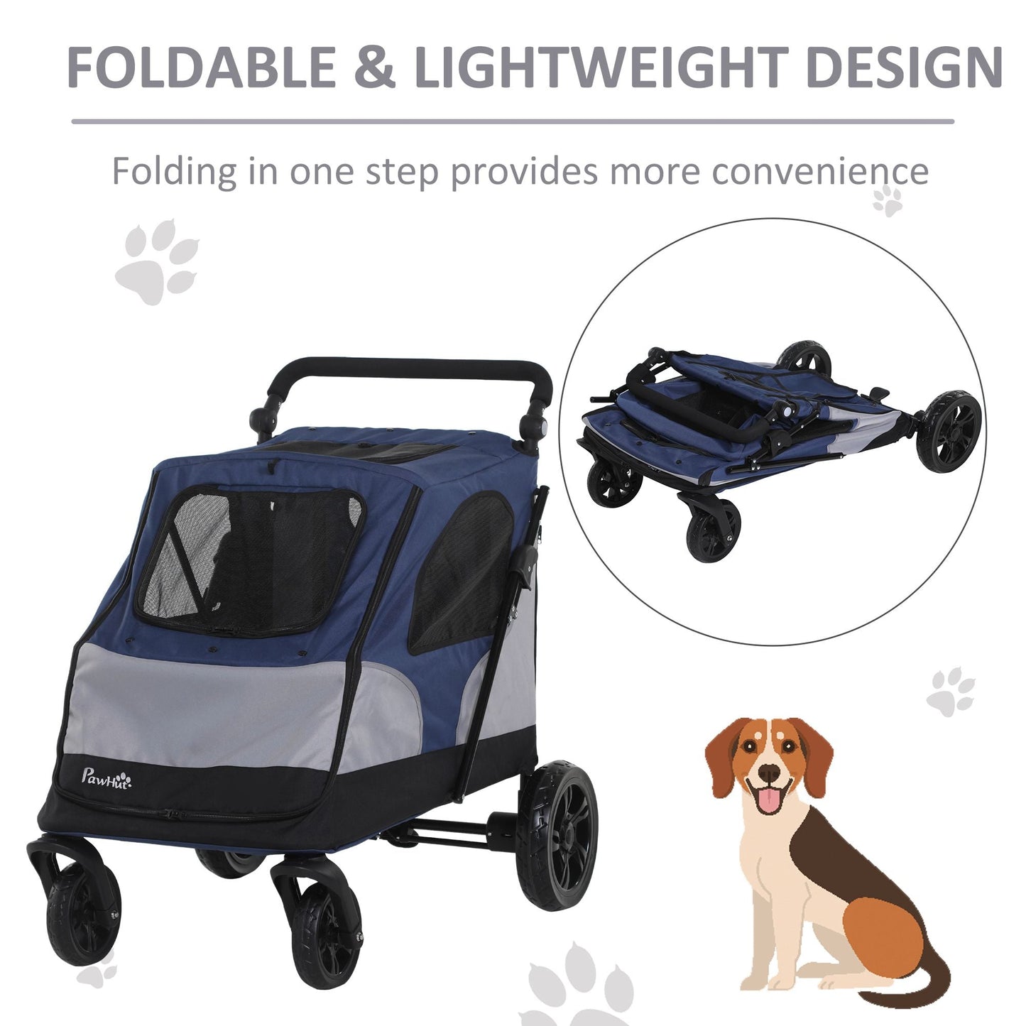 PawHut Pet Stroller Dog Foldable Travel Carriage with Adjustable Handle Blue