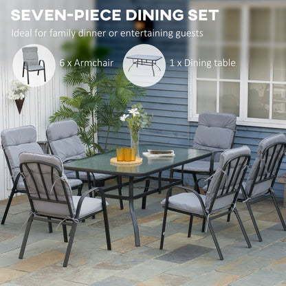 Outsunny Seven-Piece Garden Dining Set with Cushions - Grey