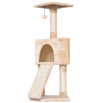 PawHut Cats 3-Tier Sisal Rope Scratching Post w/ Dangle Toy Beige