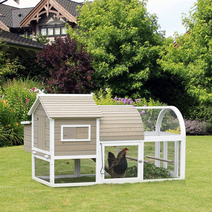 PawHut Wooden Chicken Coop Outdoor Hen House with Removable Tray Nesting Box Grey