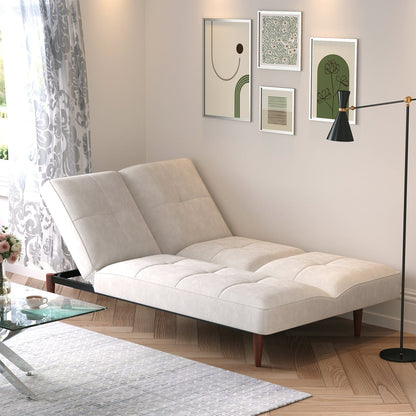 Faux Suede 3 Seater Upholstered Sofa Bed with Wood Legs