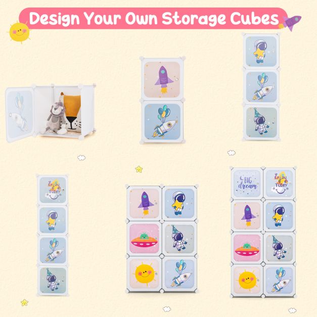 8-cube Baby Closet Organizer with Doors and Hanging Section-White