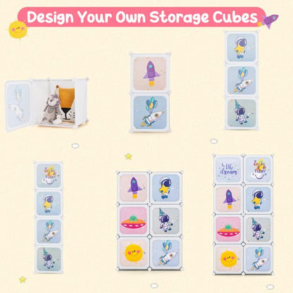 8-cube Baby Closet Organizer with Doors and Hanging Section-White