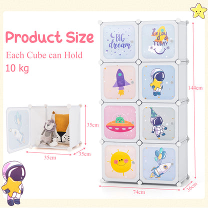 8-cube Baby Closet Organizer with Doors and Hanging Section-White