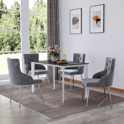 Grey Velvet Tufted Dining Chair with Cushion