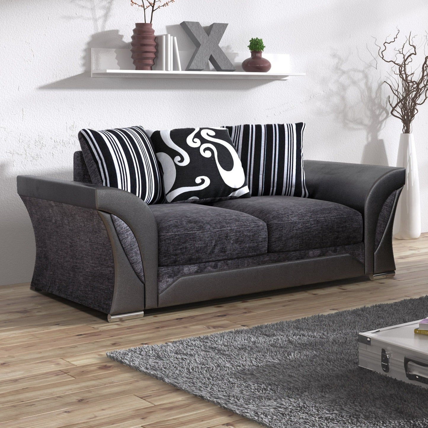 Ferol Fabric Sofa with 2 Seater - Black/Grey