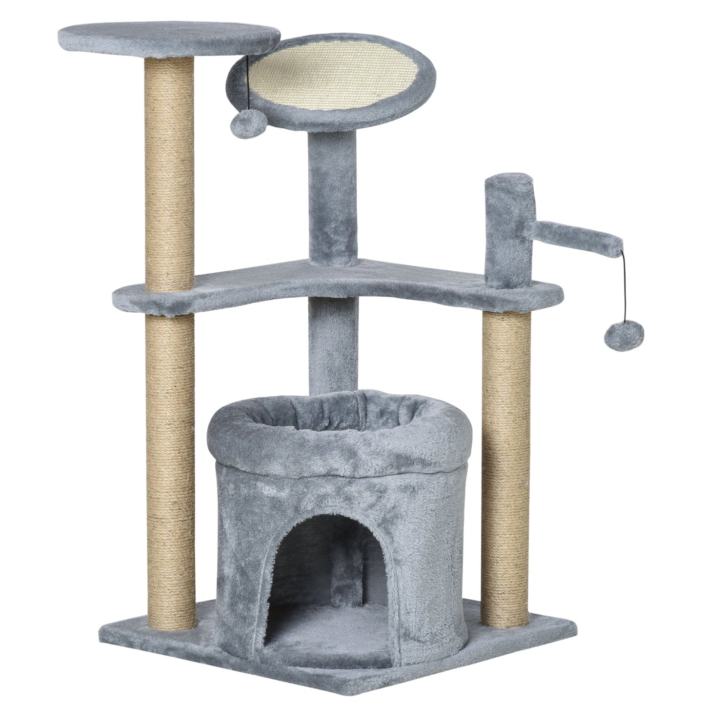 PawHut Cat Tree Tower Kitten Activity Center Scratching Post w/Condo Bed Perch Ball Toy