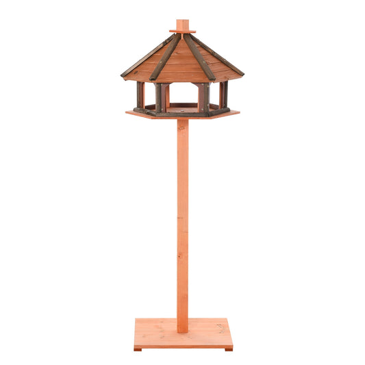 PawHut Wooden Bird Feeder Bird Table Bird House with Water-resistant Roof Brown