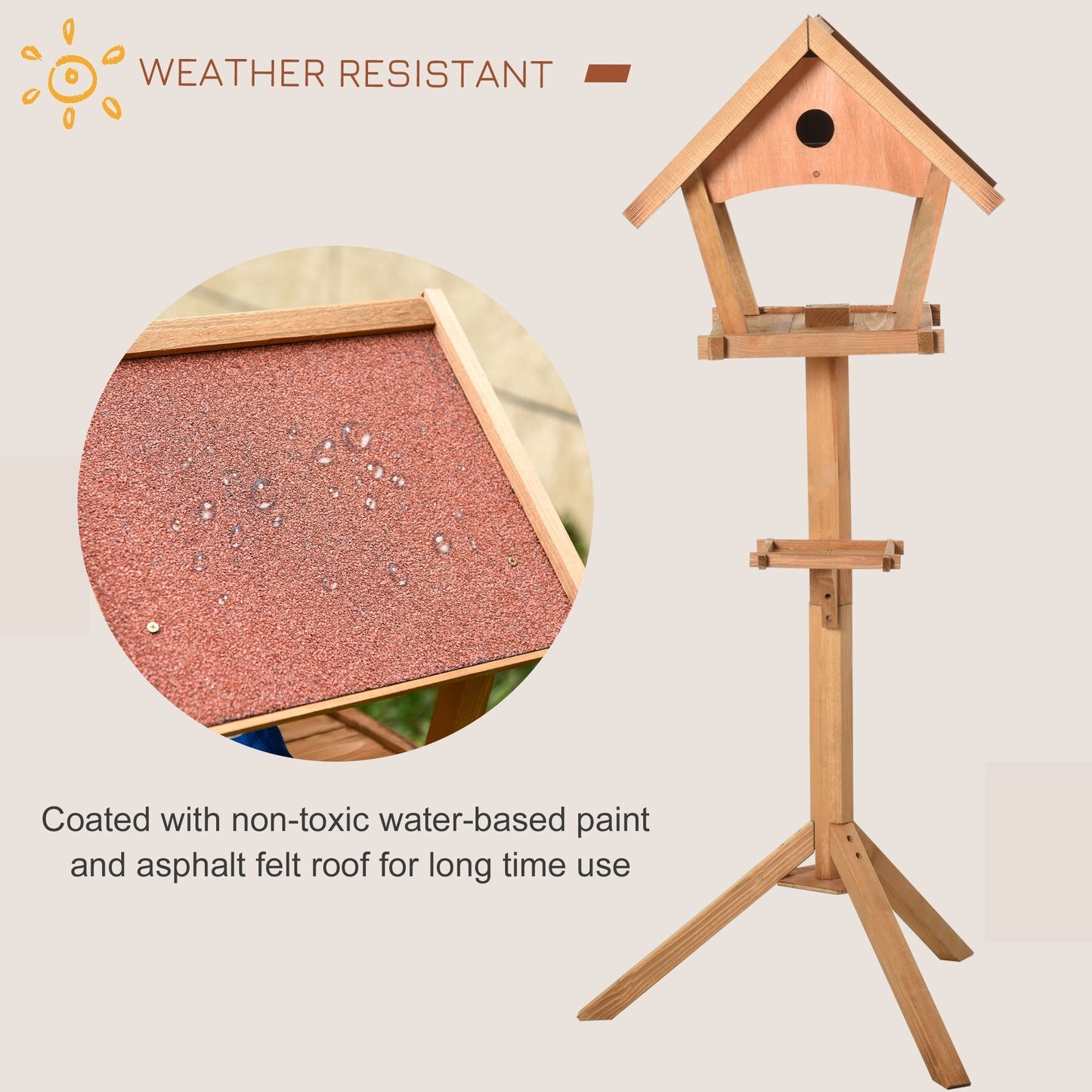 PawHut Wooden Bird Feeder Stand for Garden Pre-cut Weather Resistant 49 x 45 x 139cm