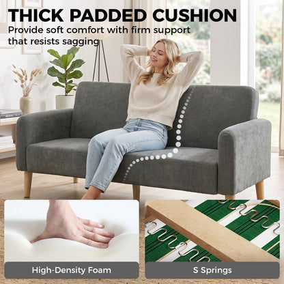 HOMCOM 2 Seater Sofa, Velvet Small Couch with 20cm Thick Padding, Wide and Deep Seat, Grey