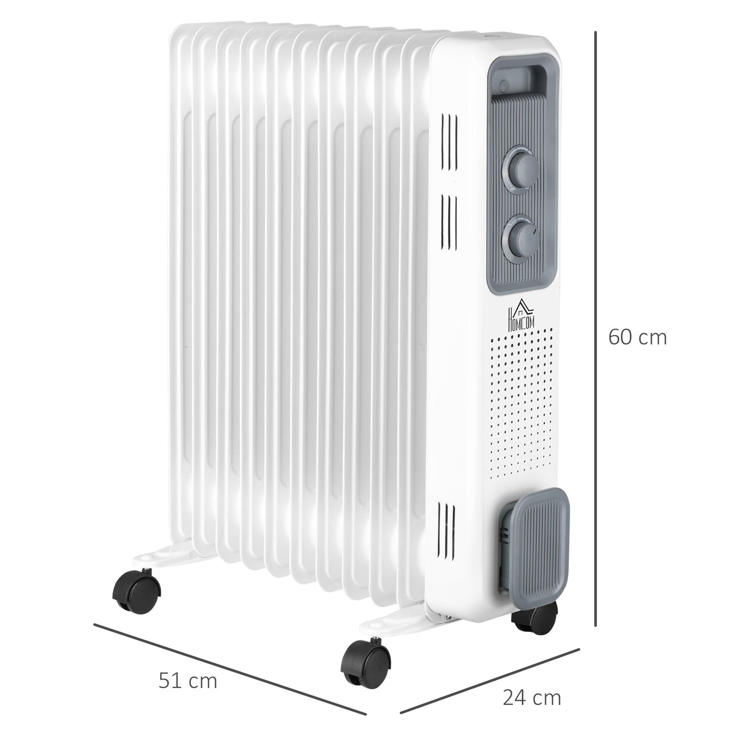 2720W Oil Filled Radiator, Portable Electric Heater w/ 3 Heat Settings, Adjustable Thermostat, Safe Power-Off, 11 Fins