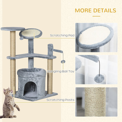 PawHut Cat Tree Tower Kitten Activity Center Scratching Post w/Condo Bed Perch Ball Toy