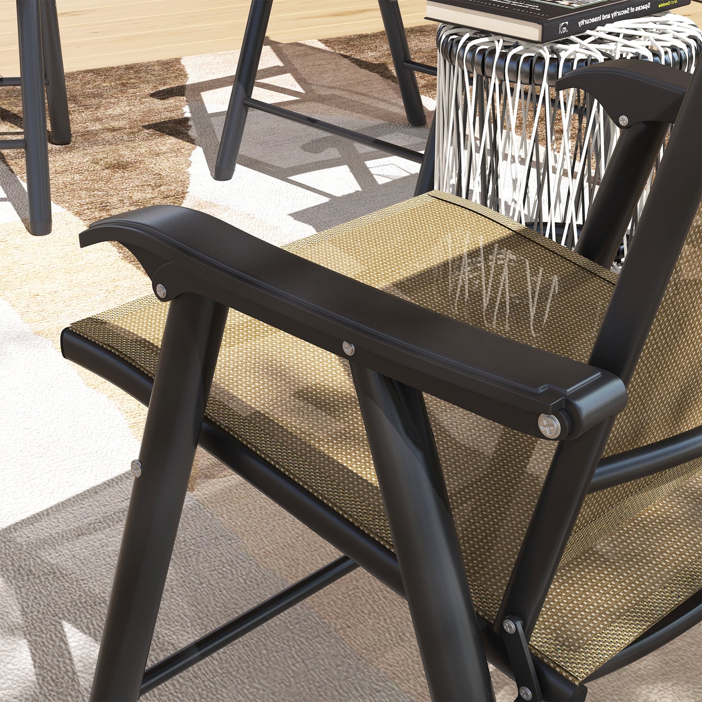 Outsunny Set of Four Folding Garden Chairs - Light Brown