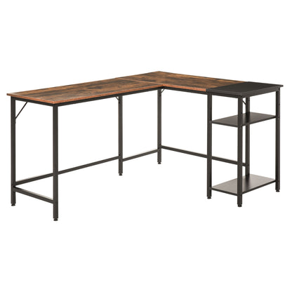 Biurko komputerowe HOMCOM w kształcie litery L, industrialne, narożne, z regulowaną półką, oszczędzające miejsce, domowe biuro, 150 x 120 x 75 cm, rustykalny brąz