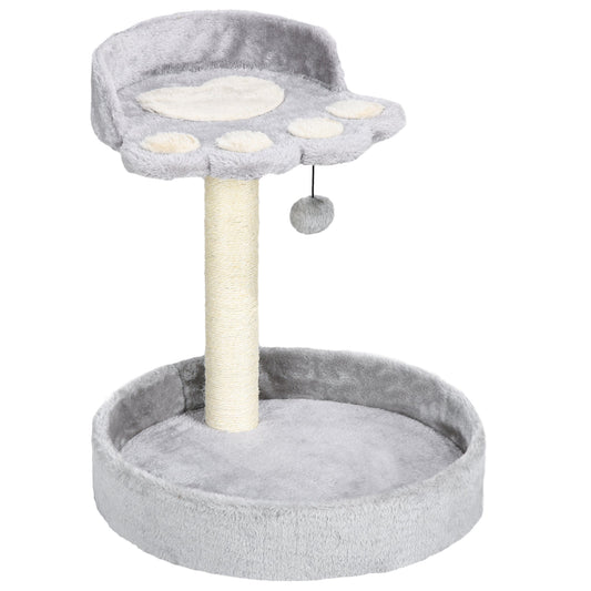 PawHut 44cm Cat Tower, Cat Tree for Indoor Cats, with Sisal Cat Scratching Post, Toy Ball - Light Grey
