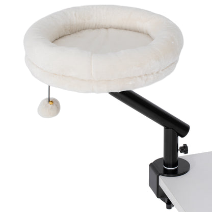 PawHut Cat Desk Bed, Cat Hammock 360Â° Rotatable Adjustable for Window, Table, Work, Cream White