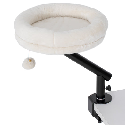 PawHut Cat Desk Bed, Cat Hammock 360Â° Rotatable Adjustable for Window, Table, Work, Cream White