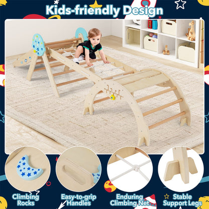 8-in-1 Foldable Climbing Toys with Ramp and Climbing Rope for Toddlers-Natural