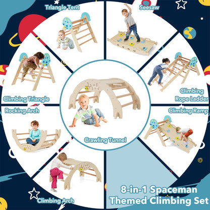 8-in-1 Foldable Climbing Toys with Ramp and Climbing Rope for Toddlers-Natural