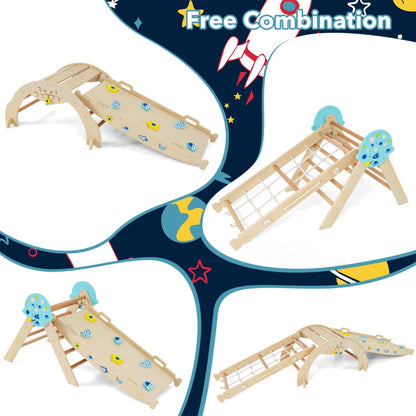 8-in-1 Foldable Climbing Toys with Ramp and Climbing Rope for Toddlers-Natural