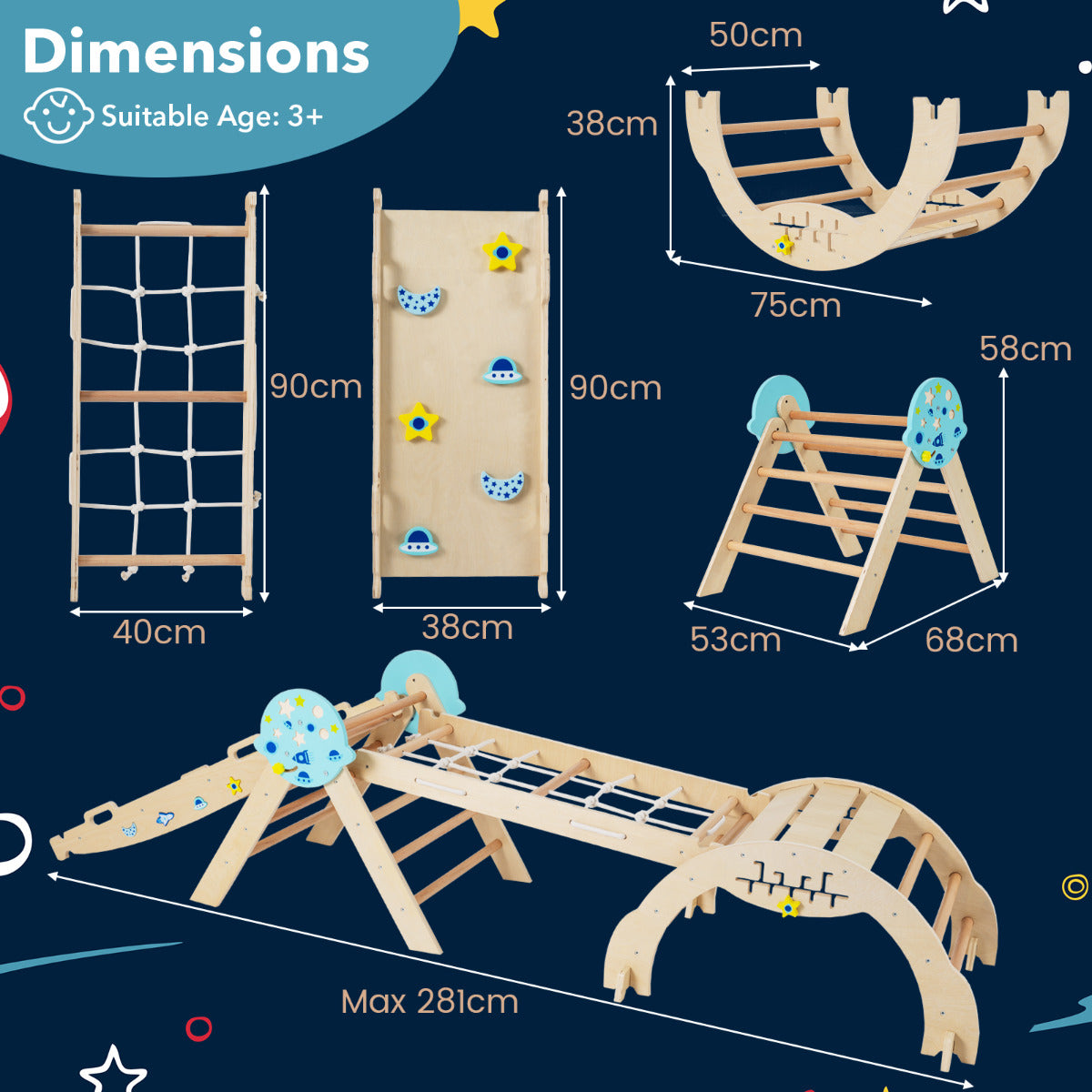 8-in-1 Foldable Climbing Toys with Ramp and Climbing Rope for Toddlers-Natural