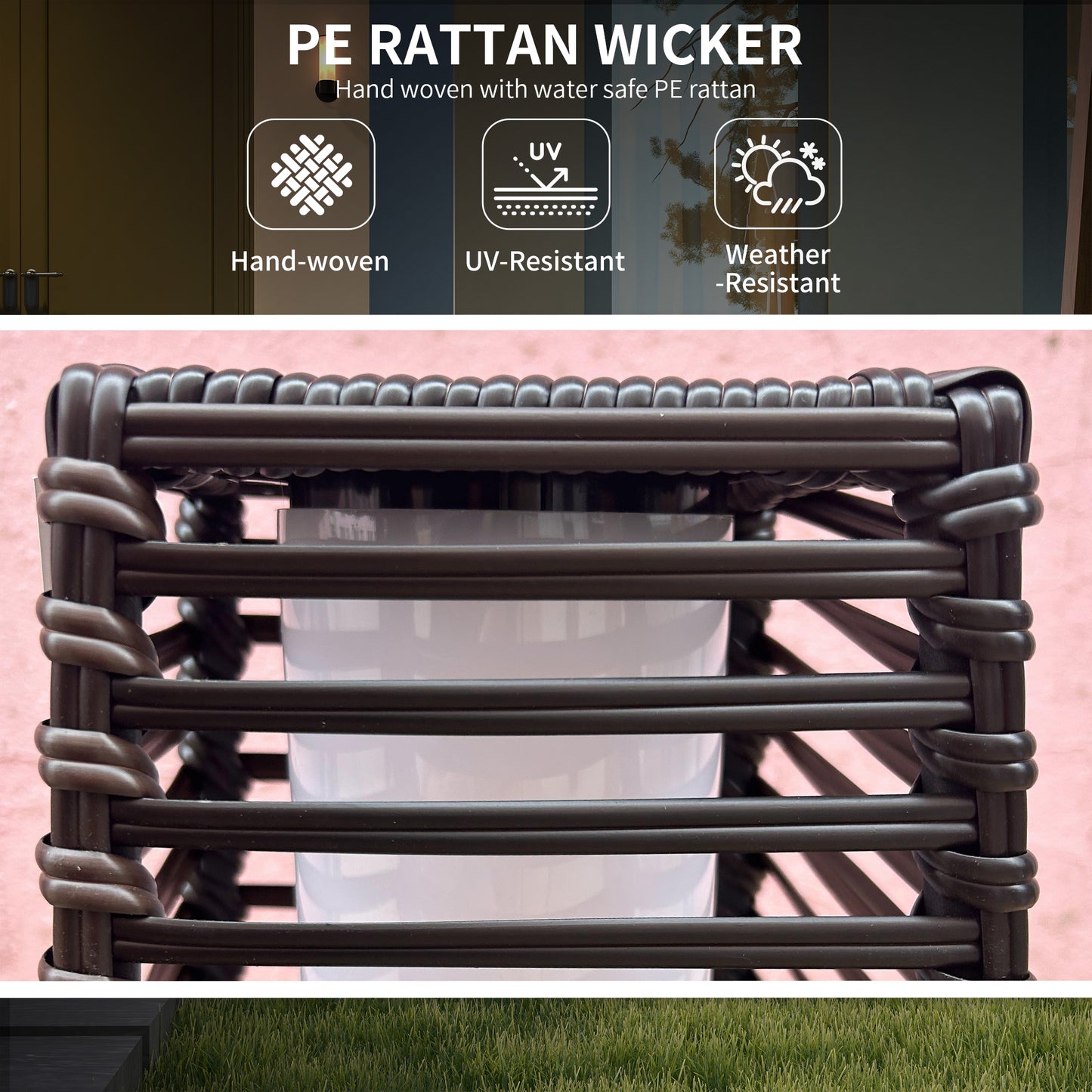 Outsunny Rattan Solarna lampa podłogowa, 68 cm wysokości, zewnętrzna latarnia ogrodowa, oświetlenie ścieżki i dekoracyjne z automatycznym włączaniem/wyłączaniem, światła LED, IP44, na werandę, podwórko, dziedziniec, taras, brązowa