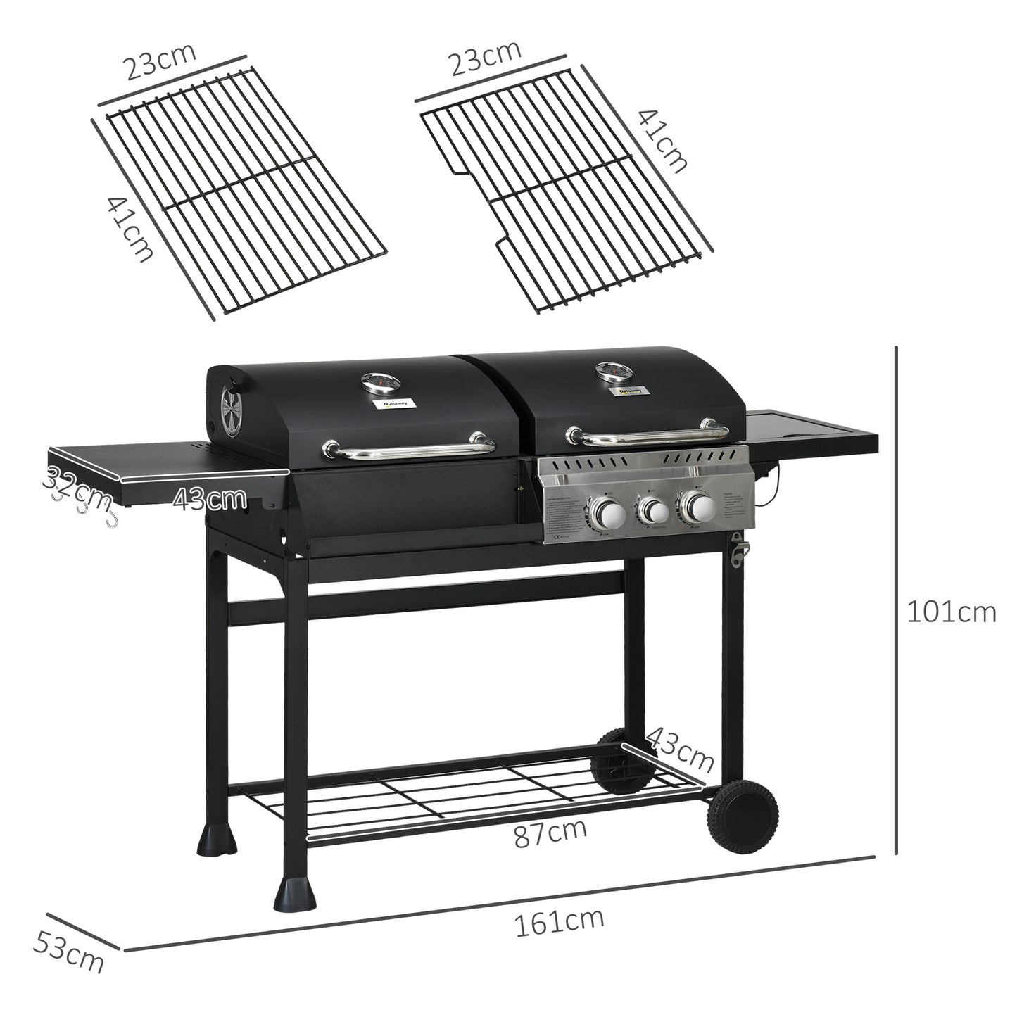 Outsunny Dual Fuel BBQ Grill - Czarny