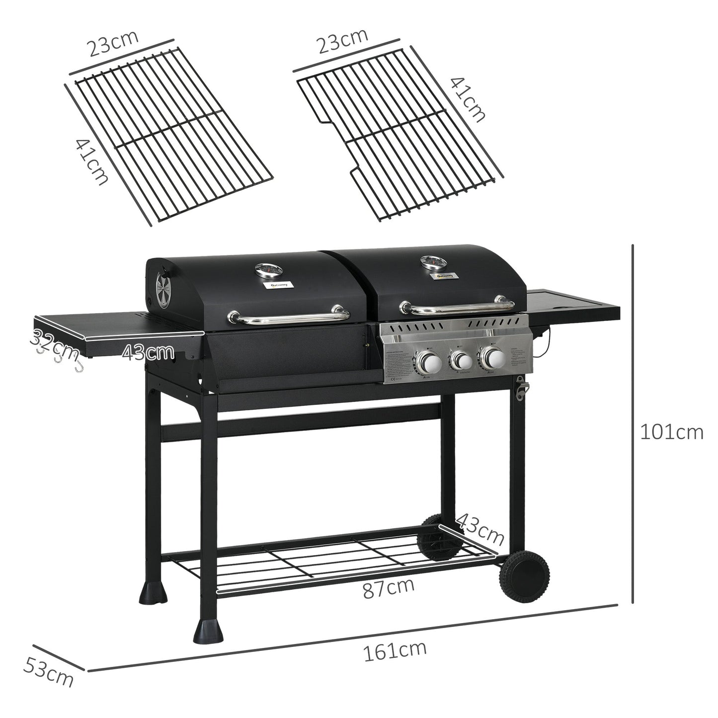 Outsunny Dual Fuel BBQ Grill - Black