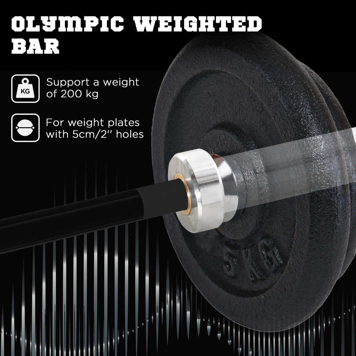 SPORTNOW 210cm Olympic Barbell Bar for 5cm Weight Plates, with Spring Clips, 19kg
