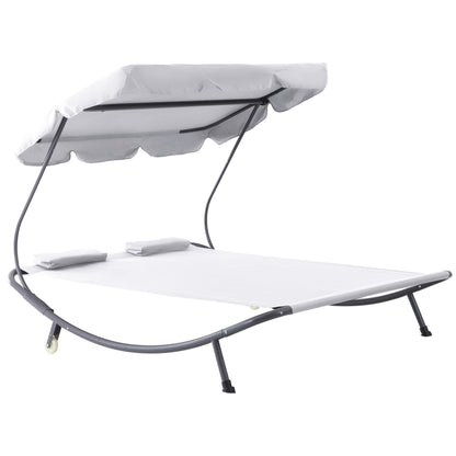 Outsunny Double Sun Lounger with Adjustable Detachable Canopy, Portable Garden Daybed for 2 with Wheels, Outdoor Sunbed Hammock with 2 Pillows, 220 KG Max. Load, White
