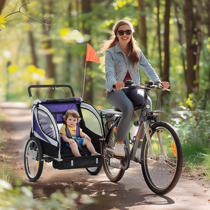 HOMCOM Baby Bike Trailer with 5 Point Harness, Steel Frame, Reflectors, Safety Flag, Hitch Coupler, Purple