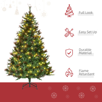 HOMCOM 1.8m 6ft Pre-Lit Christmas Tree Artificial Spruce Xmas Tree Warm White LED Holiday DÃ©cor with Metal Stand