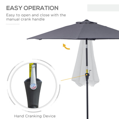 Outsunny 2.6M Garden Parasol Umbrella with Tilt and Crank, Outdoor Sun Parasol Sunshade Shelter with Aluminium Frame, Grey