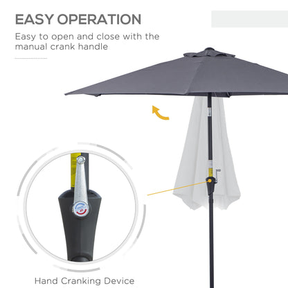 Outsunny 2.6M Garden Parasol Umbrella with Tilt and Crank, Outdoor Sun Parasol Sunshade Shelter with Aluminium Frame, Grey