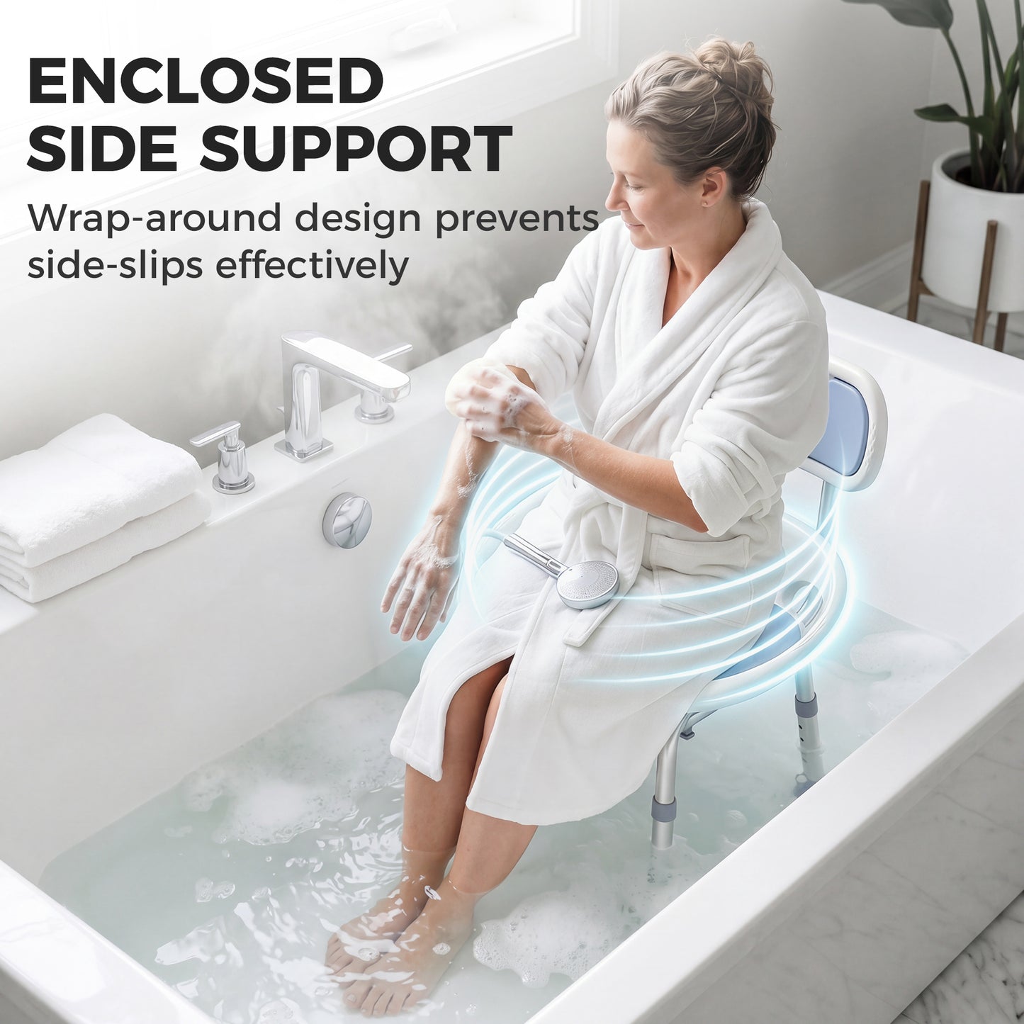 HOMCOM Shower Chair with Padded Seat Adjustable Height Shower Stool Bath Seat with Back and Anti-Slip Feet