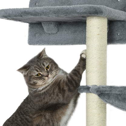 PawHut 4 Piece Cat Shelf with Scratching Post, Wall-Mounted Cat Tree for Indoor Cat - Grey