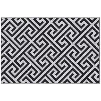 Outsunny Outdoor Rug Reversible Mat Plastic Straw Rug Portable RV Camping Mat for Garden Deck Picnic Indoor, 121 x 182 cm (4 x 6 ft), Black & White