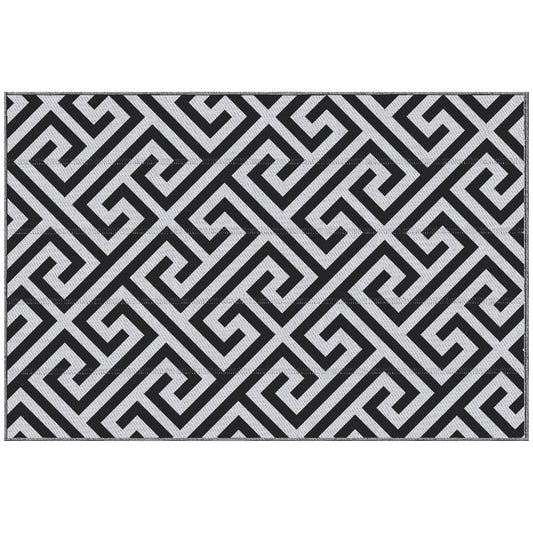 Outsunny Outdoor Rug Reversible Mat Plastic Straw Rug Portable RV Camping Mat for Garden Deck Picnic Indoor, 121 x 182 cm (4 x 6 ft), Black & White