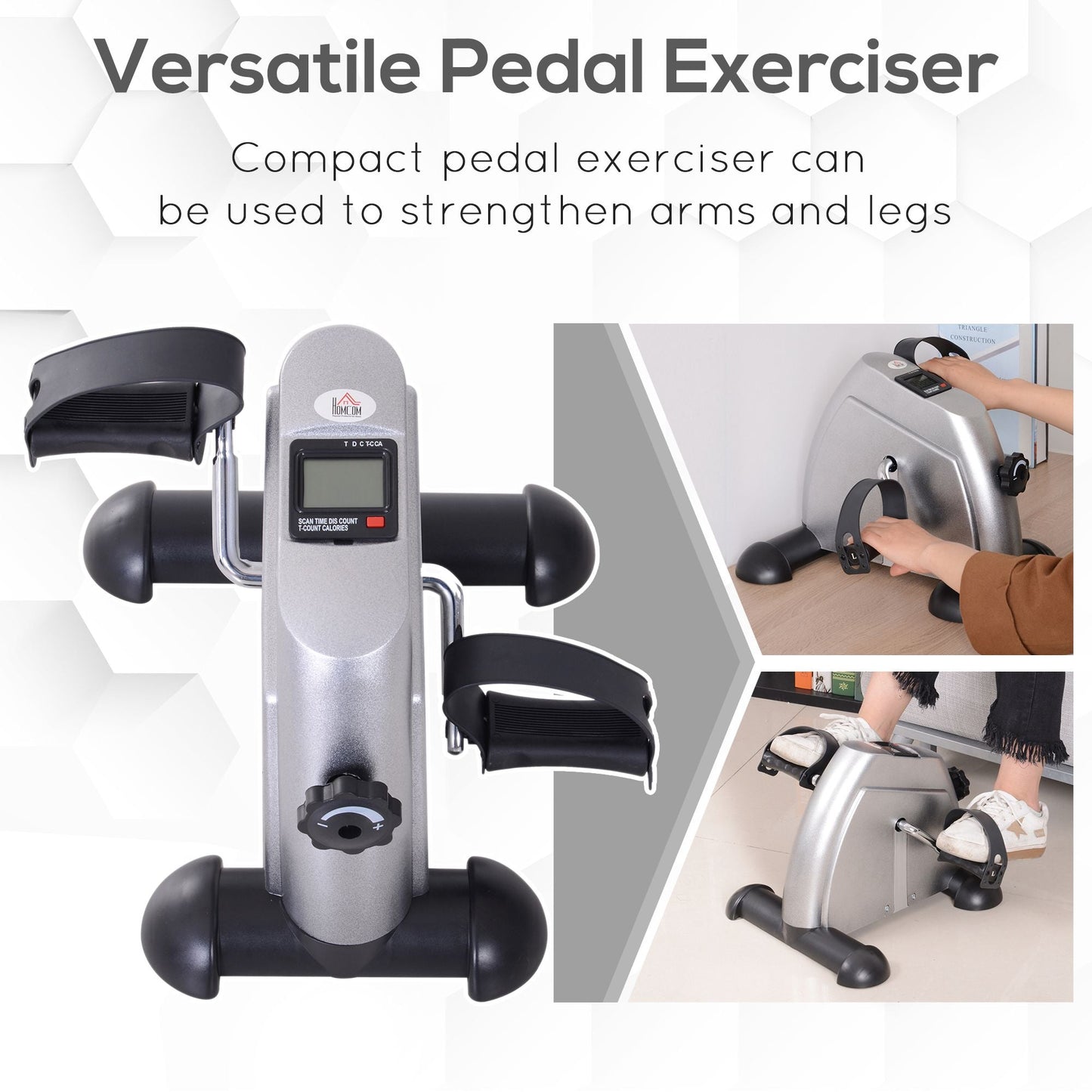 HOMCOM Mini Exercise Bike Portable Pedal Exerciser Arm Leg Cycle Gym Fitness LCD Display Adjustable Resistance Silver