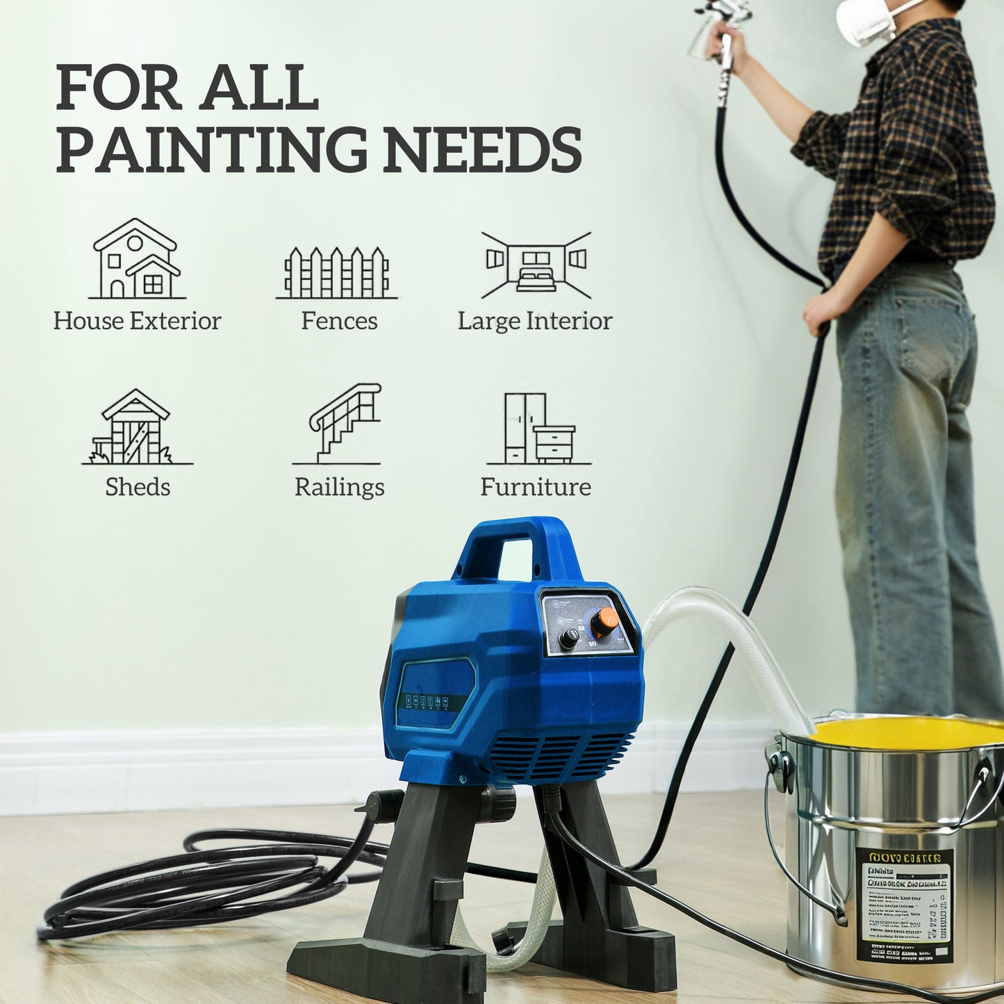 HOMCOM Airless Paint Sprayer, Thinning-Free Electric Paint Spray Gun for Walls, Fences & DIY Projects, 200 Bar High Pressure, 1.5L/min Flow Rate, 7.5m Hose, Indoor & Outdoor Use, Dark Blue