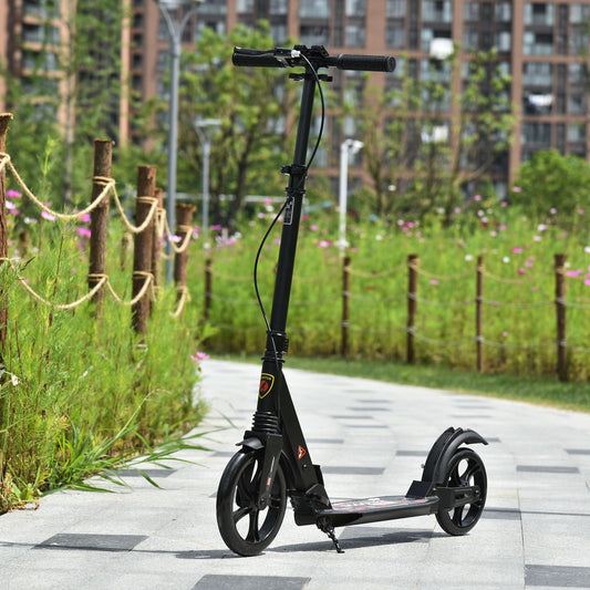 HOMCOM Kick Scooter, Folding 2 Wheel Scooter for 14+ Teens Adults, with Dual Brake System, Dual Suspension, 230mm Big Wheels, 3 Adjustable Handlebar, up to 100KG, Black