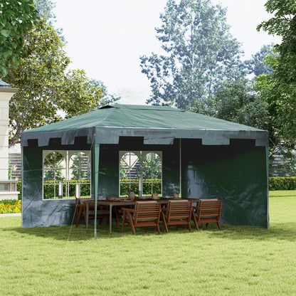 Outsunny 3 x 4 m Garden Gazebo Shelter Marquee Party Tent with 2 Sidewalls for Patio Yard Outdoor, Green