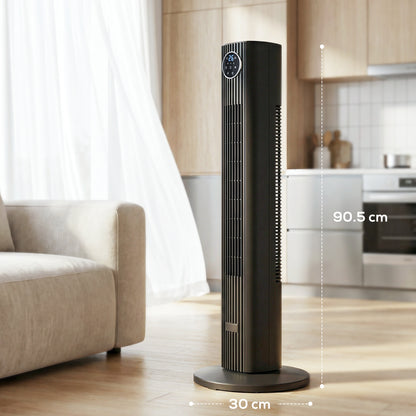 HOMCOM 28dB Tower Fan for Bedroom, 36 inch, 8 m/s Velocity Standing Cooling Fan with 80° Oscillating, BLDC Motor, 12 Speeds, LED Display, 4 Modes, 12H Timer, Remote Control, Black