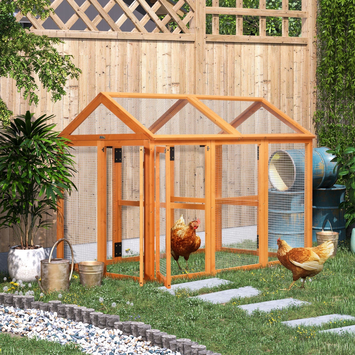 PawHut Chicken Run Coop, Wooden Chicken House for 1-3 Chickens, Hen House Duck Pen Outdoor w/ Combinable Design, Orange