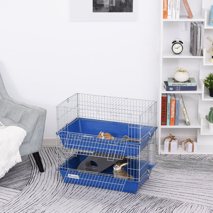 PawHut Metal 2-Tier Small Animal Cage Blue